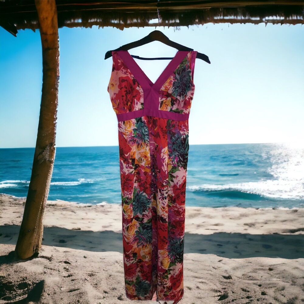 New York‎ & Company Womens Maxi Dress Small Floral Sleeveless Fuchsia Tropical